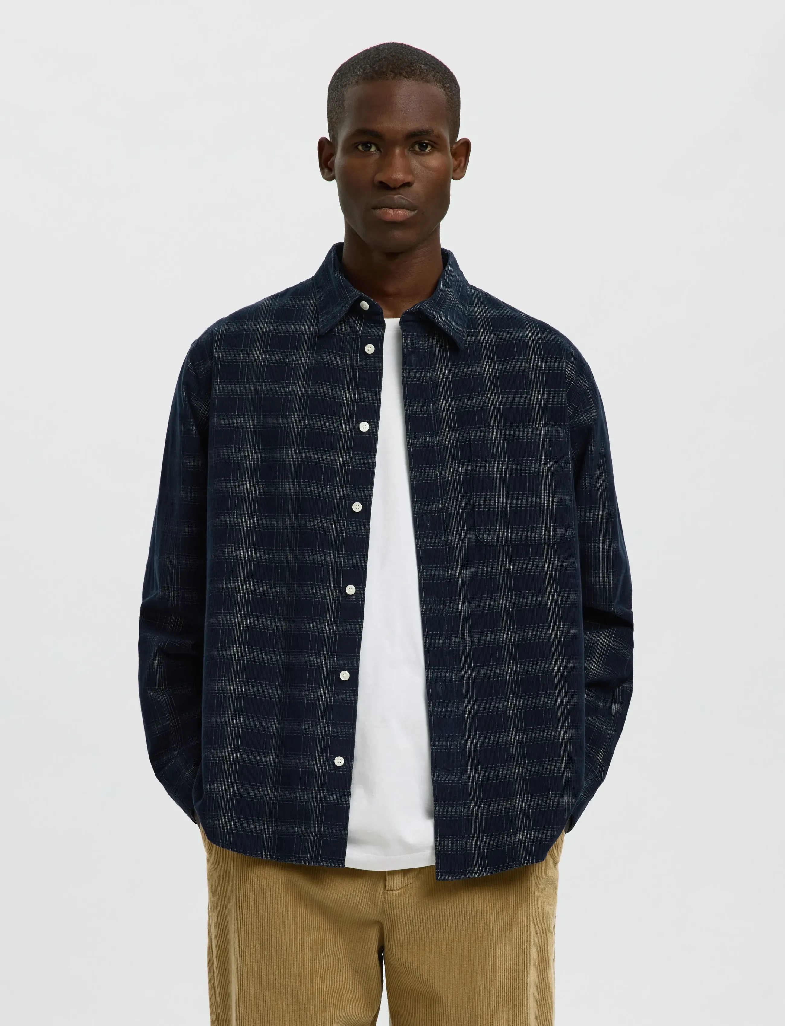 Selected - SLMREGCLAUS CORD YD CHECK LS SHIRT - ternede skjorter - navy blazer - 5