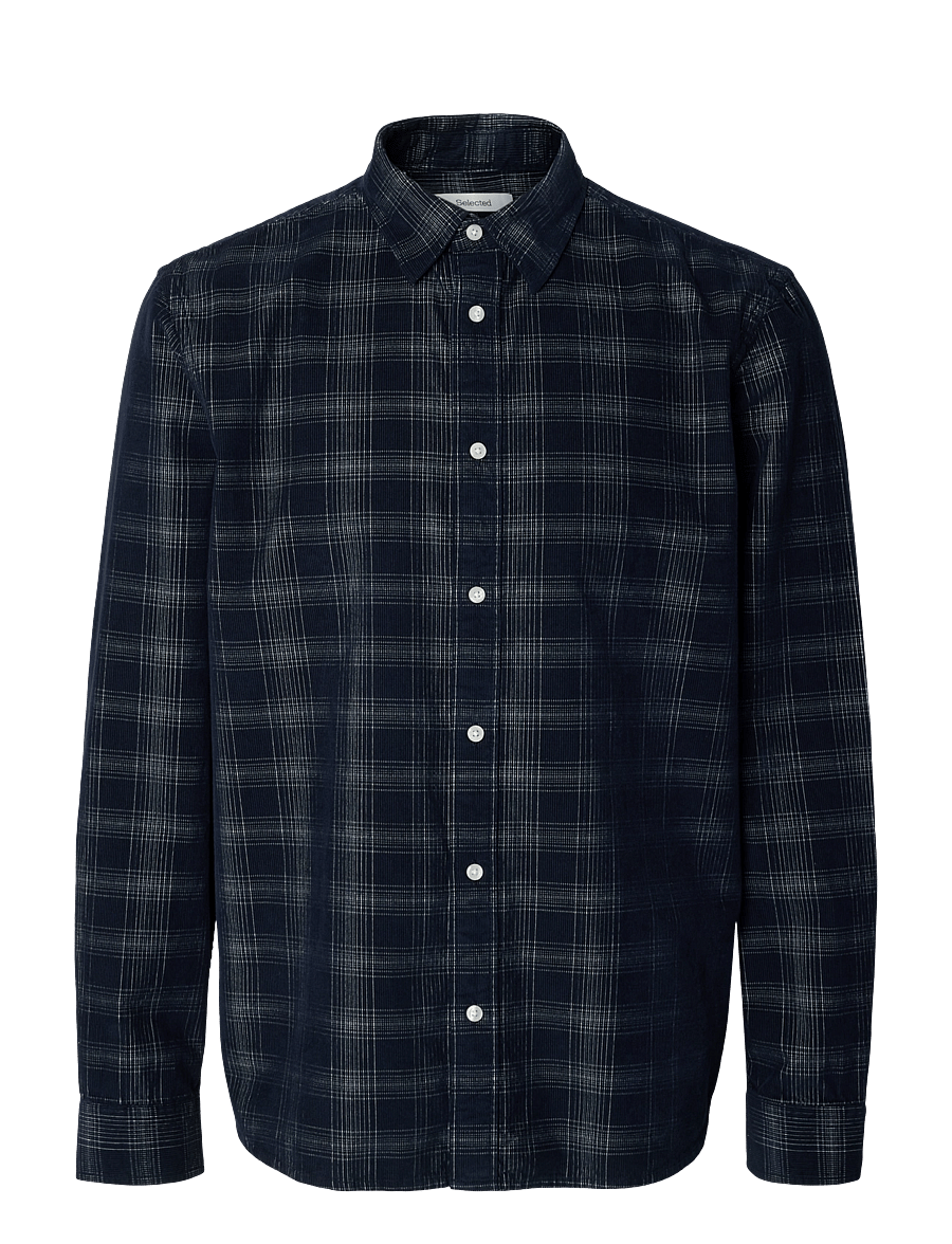 Selected - SLMREGCLAUS CORD YD CHECK LS SHIRT - cordhemden - sky captain - 1