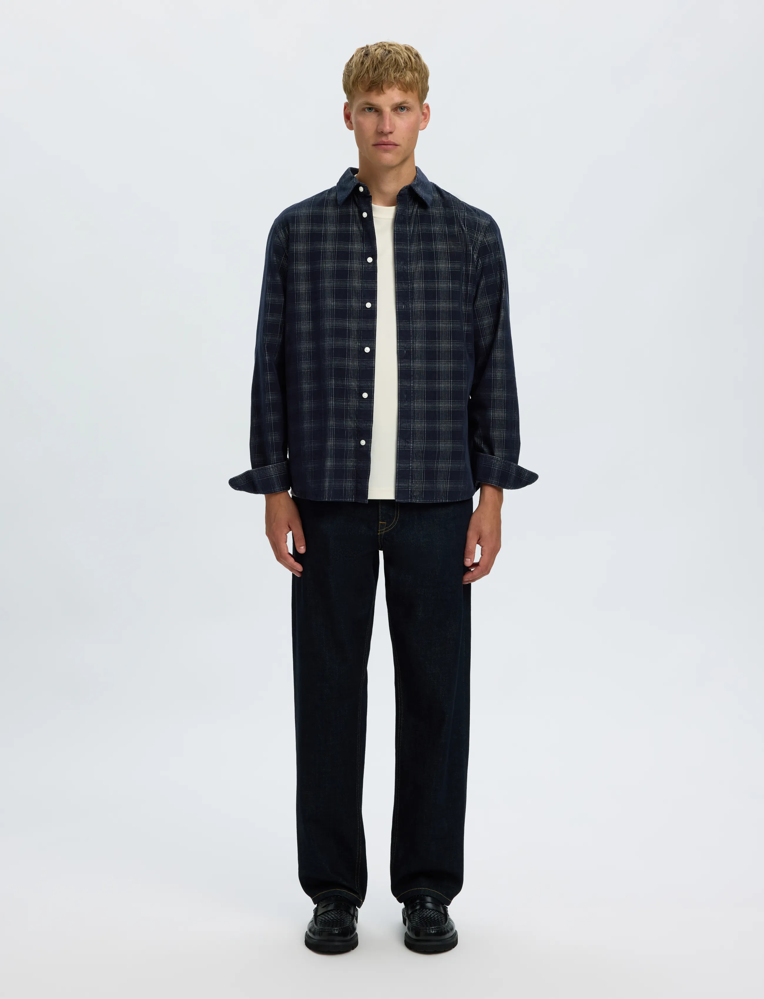 Selected - SLMREGCLAUS CORD YD CHECK LS SHIRT - fløjlsskjorter - sky captain - 3