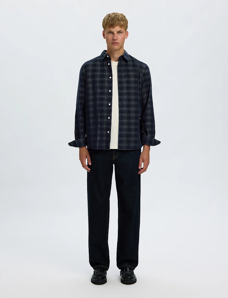 Selected - SLMREGCLAUS CORD YD CHECK LS SHIRT - cordhemden - sky captain - 3