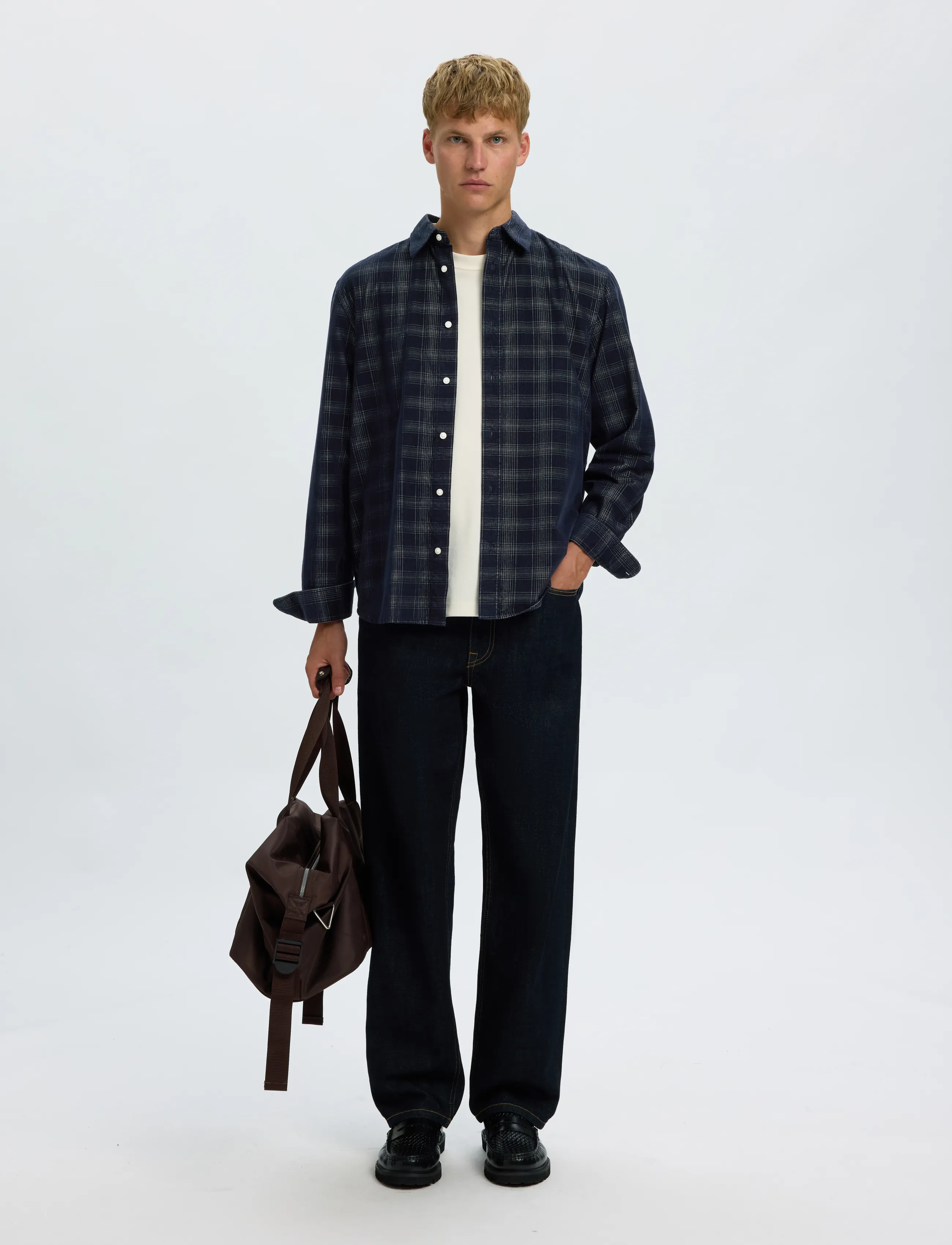 Selected - SLMREGCLAUS CORD YD CHECK LS SHIRT - fløjlsskjorter - sky captain - 5