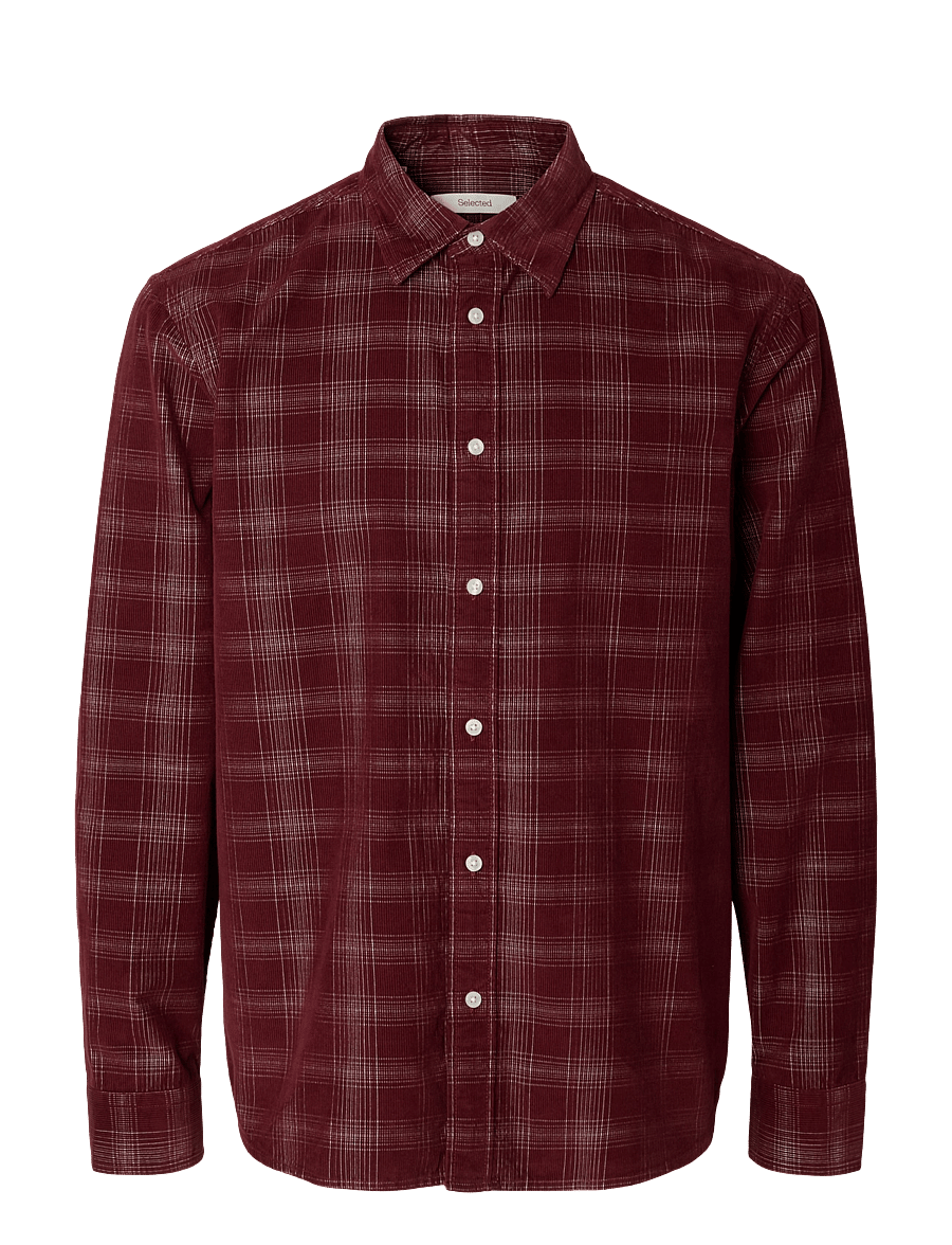 Selected - SLMREGCLAUS CORD YD CHECK LS SHIRT - fløjlsskjorter - tawny port - 1