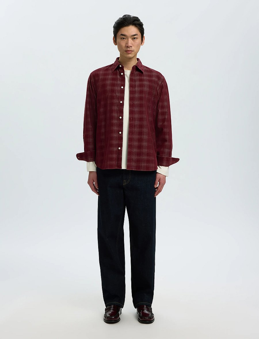Selected - SLMREGCLAUS CORD YD CHECK LS SHIRT - fløjlsskjorter - tawny port - 3