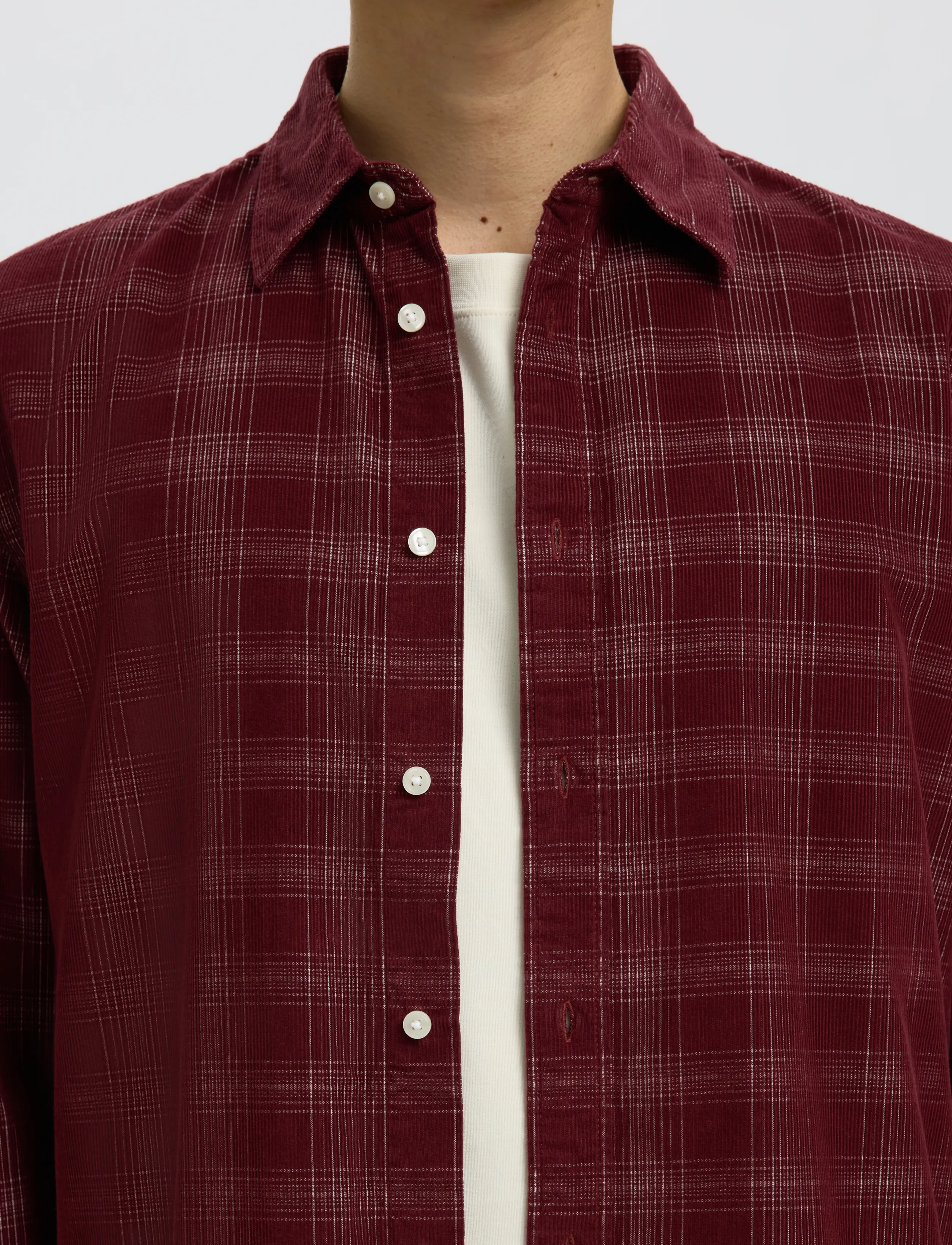 Selected - SLMREGCLAUS CORD YD CHECK LS SHIRT - manchesterskjortor - tawny port - 4