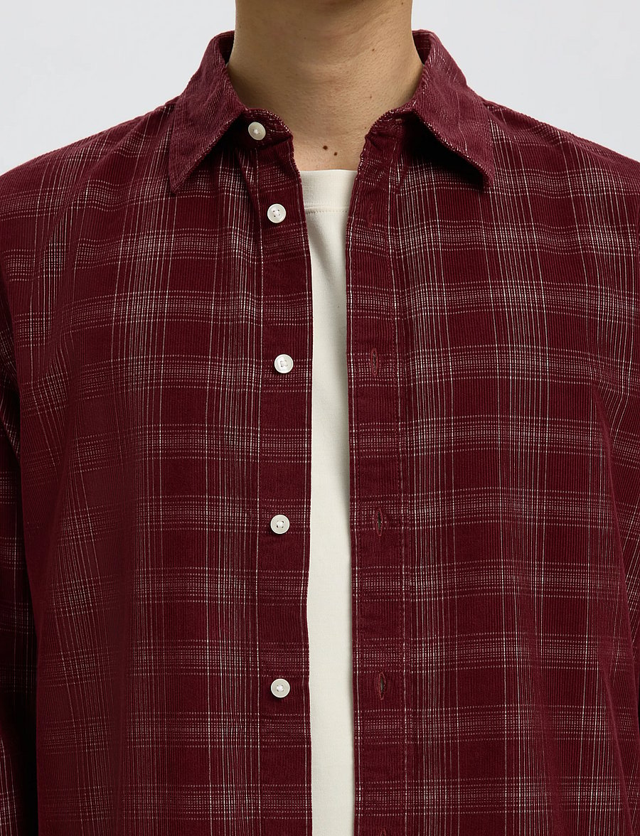 Selected - SLMREGCLAUS CORD YD CHECK LS SHIRT - fløjlsskjorter - tawny port - 4