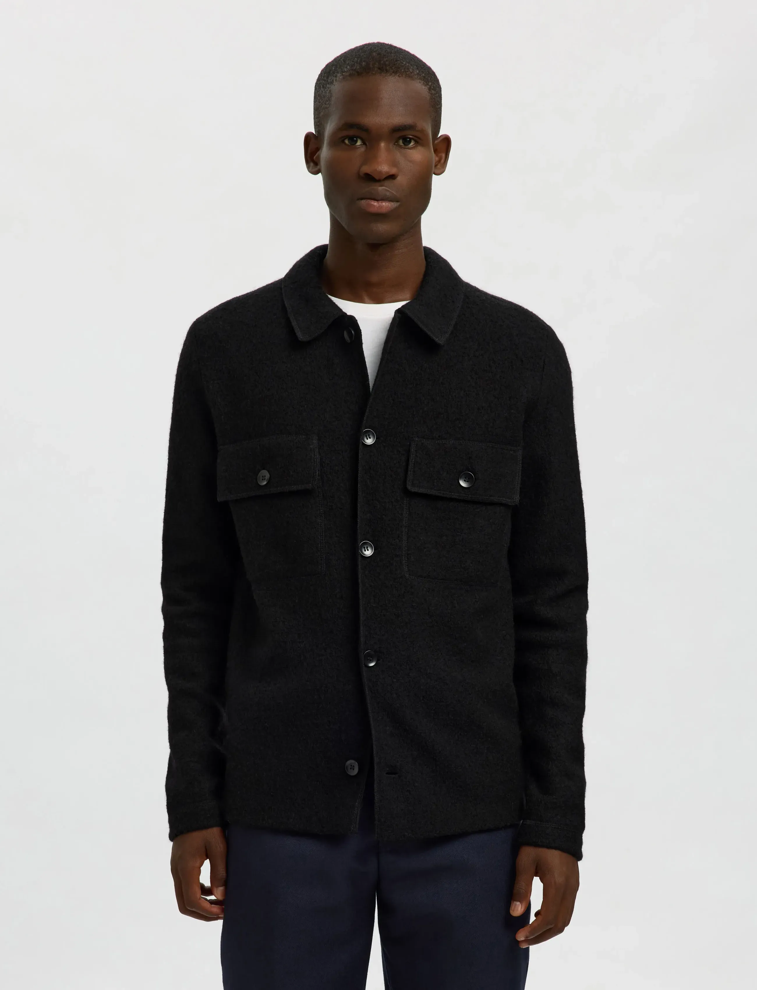 Selected Slmnealy Ls Knit Workwear Cardigan Noos, Mænd, Strikket Arbejds Cardigan, Sort, Str: S