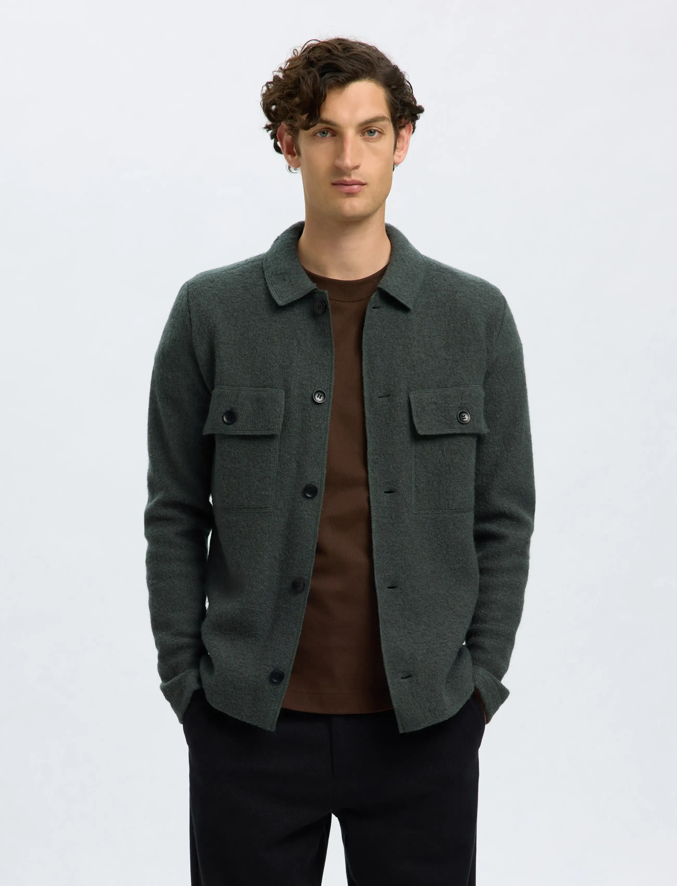 Selected Slmnealy Ls Knit Workwear Cardigan Noos, Mænd, Strikket Arbejds Cardigan, Kakigrøn, Str: S