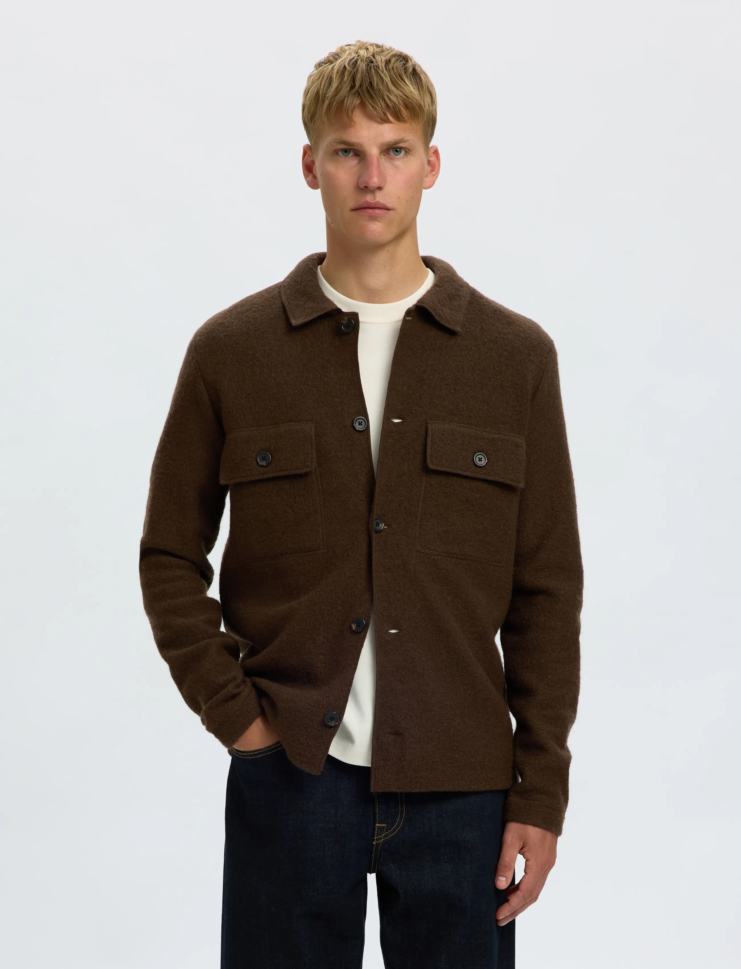 Selected SLMNEALY LS KNIT WORKWEAR CARDIGAN NOOS - Jackets - DEMITASSE / brown
