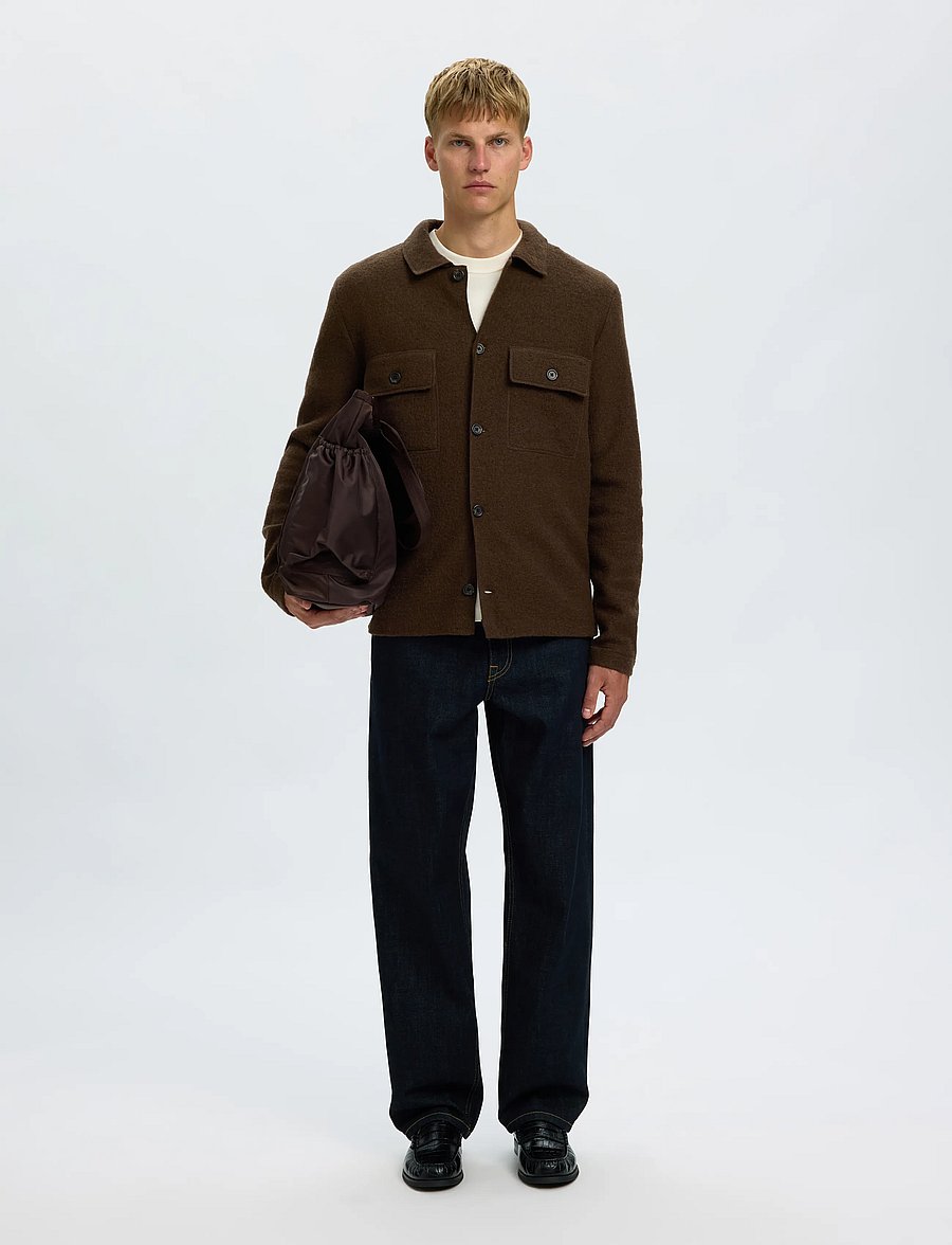 Selected - SLMNEALY LS KNIT WORKWEAR CARDIGAN NOOS - Überhemden - demitasse - 5