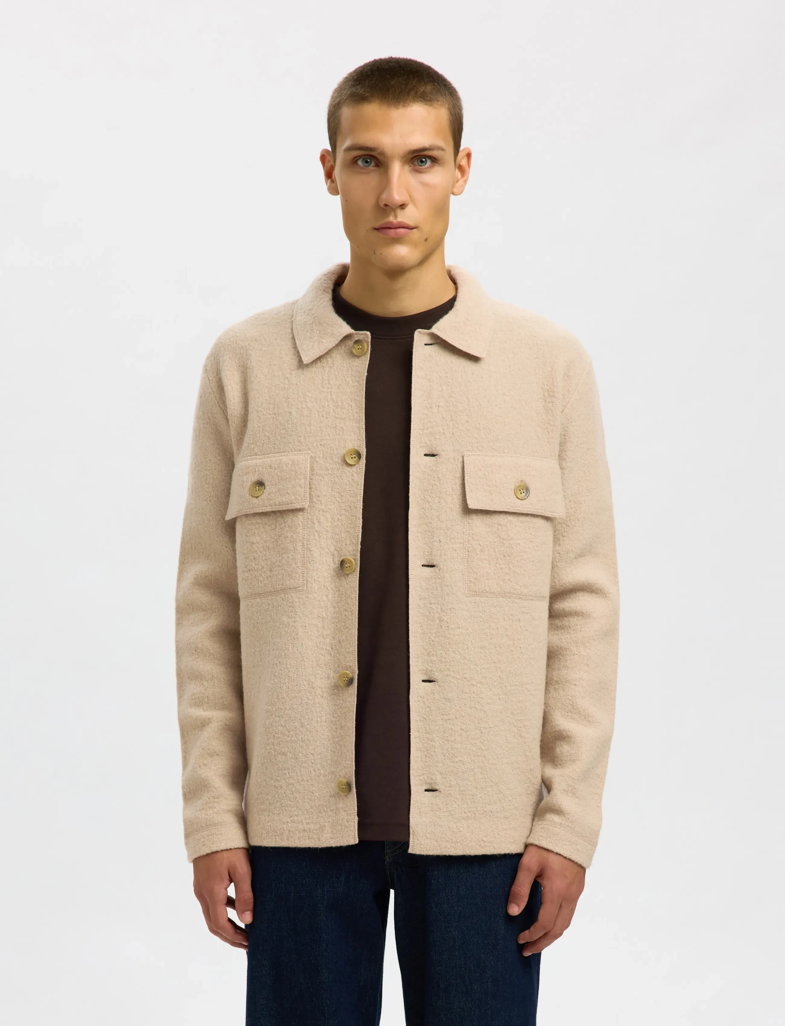 Selected Slmnealy Ls Knit Workwear Cardigan Noos, XXL, Beige, Jakker > Uldjakker, Herre