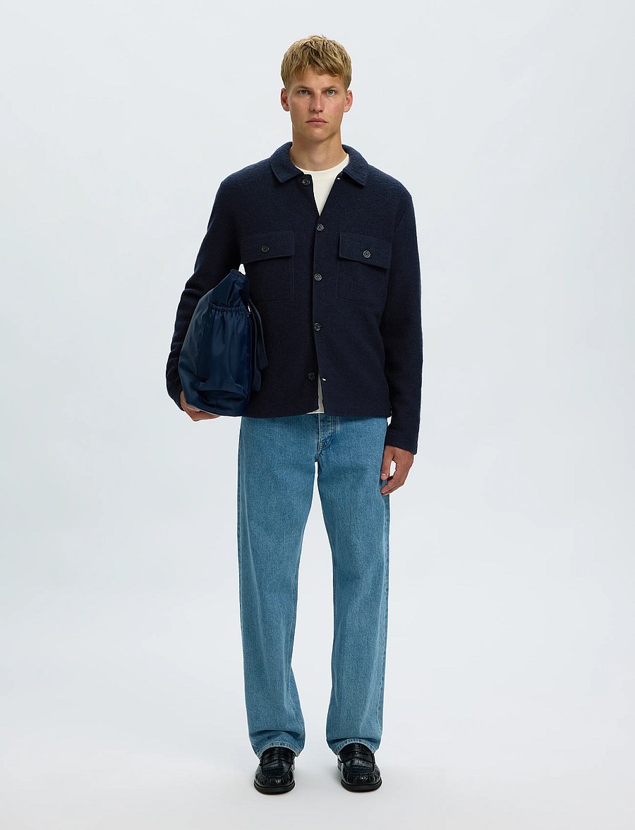 Selected - SLMNEALY LS KNIT WORKWEAR CARDIGAN NOOS - Überhemden - sky captain - 5