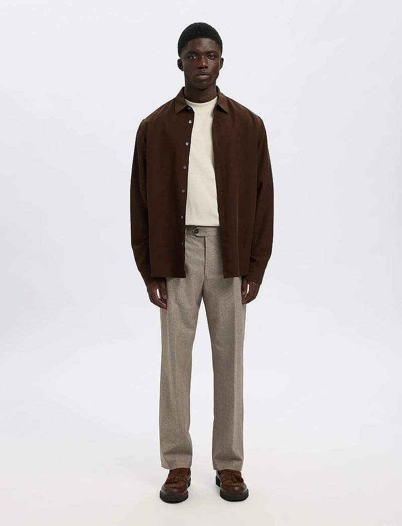 Selected - SLHREG-TYLER WOOL BLEND TRS - jakkesætbukser i hør - oatmeal - 4