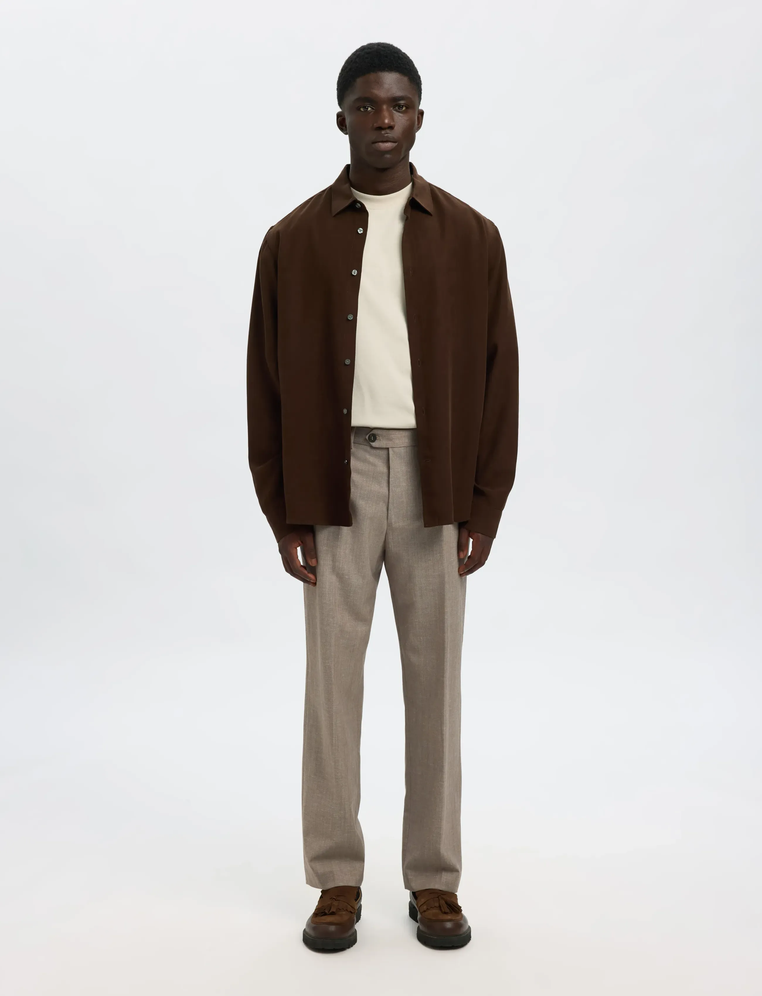 Selected - SLHREG-TYLER WOOL BLEND TRS - jakkesætbukser i hør - oatmeal - 4