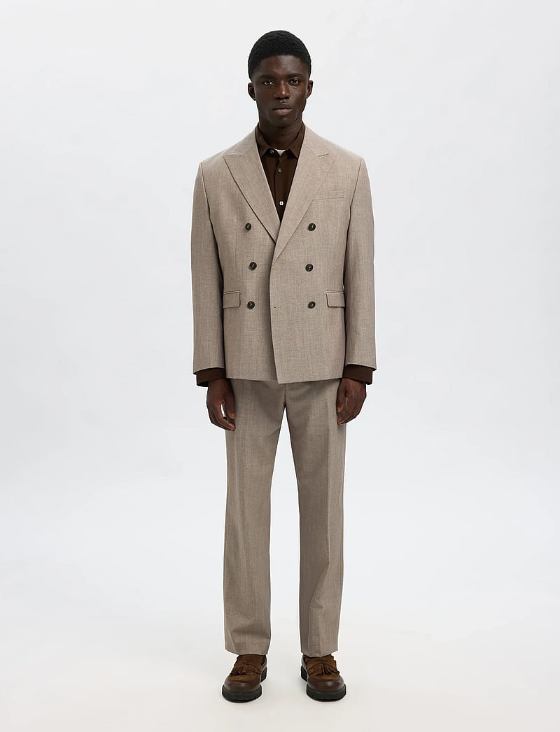 Selected - SLHREG-TYLER WOOL BLEND TRS - jakkesætbukser i hør - oatmeal - 5