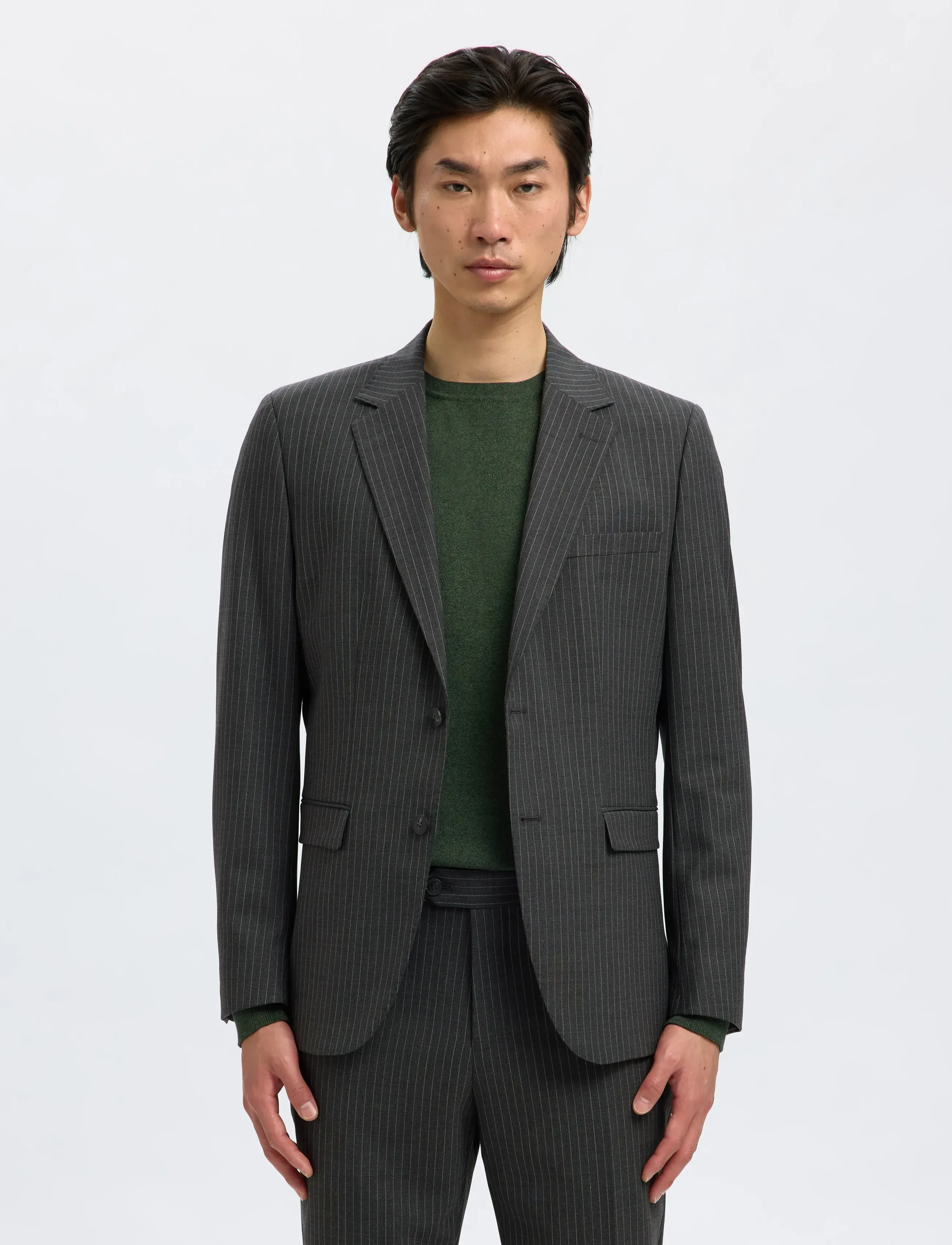 Selected Slhslim-Theo Lano Pinstriped Blz, Mænd, Pinstribet Blazer, Grå, Str: 48