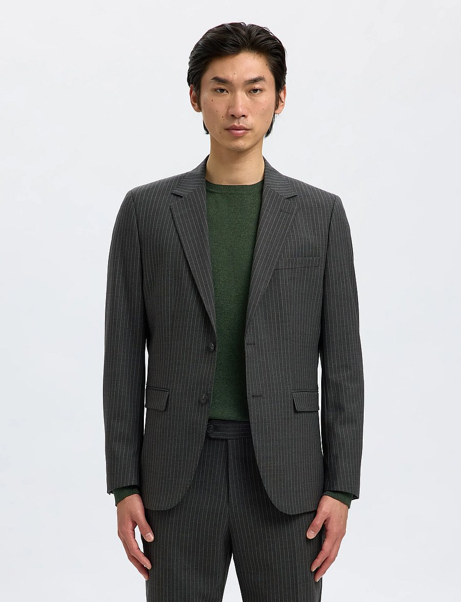 Selected - SLHSLIM-THEO LANO PINSTRIPED BLZ - enkeltkneppede blazere - grey - 0