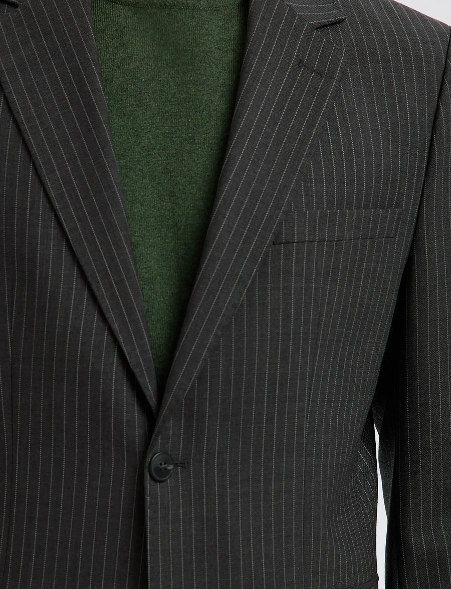 Selected - SLHSLIM-THEO LANO PINSTRIPED BLZ - enkeltkneppede blazere - grey - 4