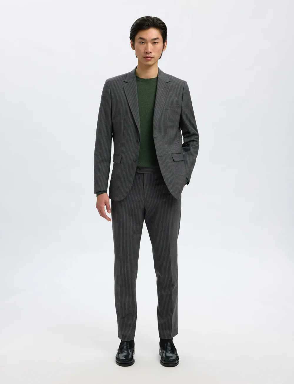 Selected - SLHSLIM-THEO LANO PINSTRIPED TRS - kostymbyxor - grey - 3