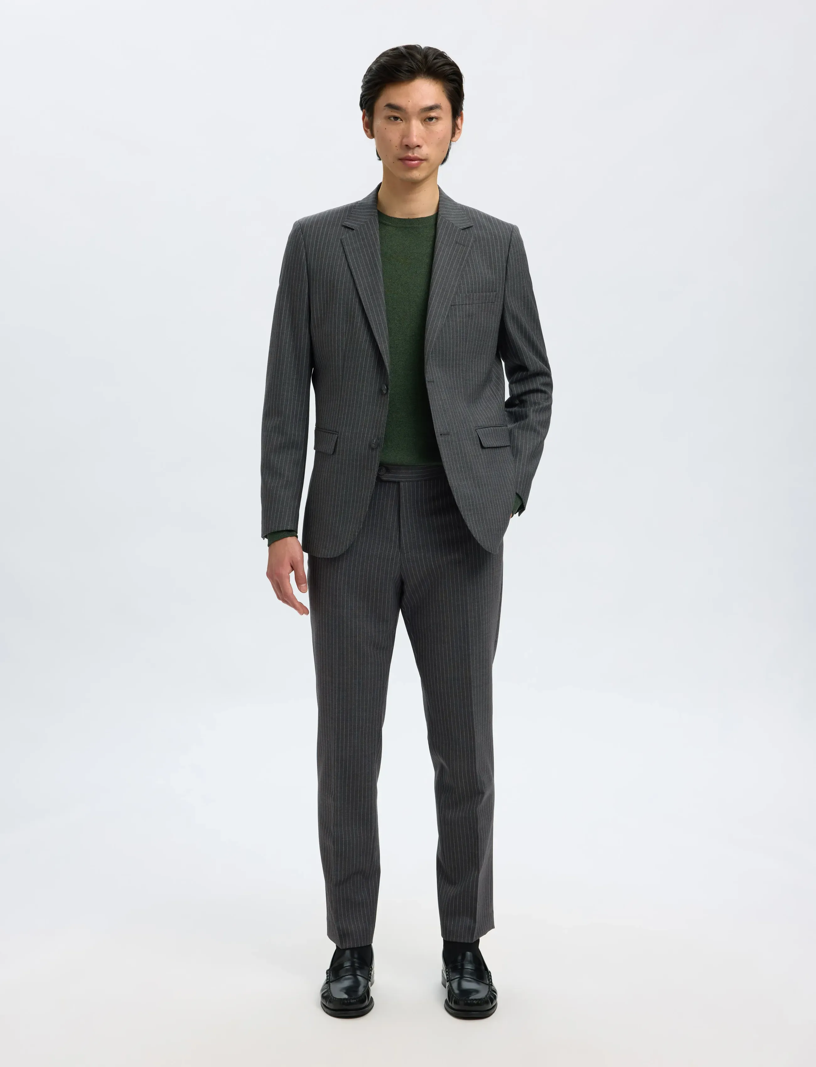 Selected - SLHSLIM-THEO LANO PINSTRIPED TRS - anzugshosen - grey - 3