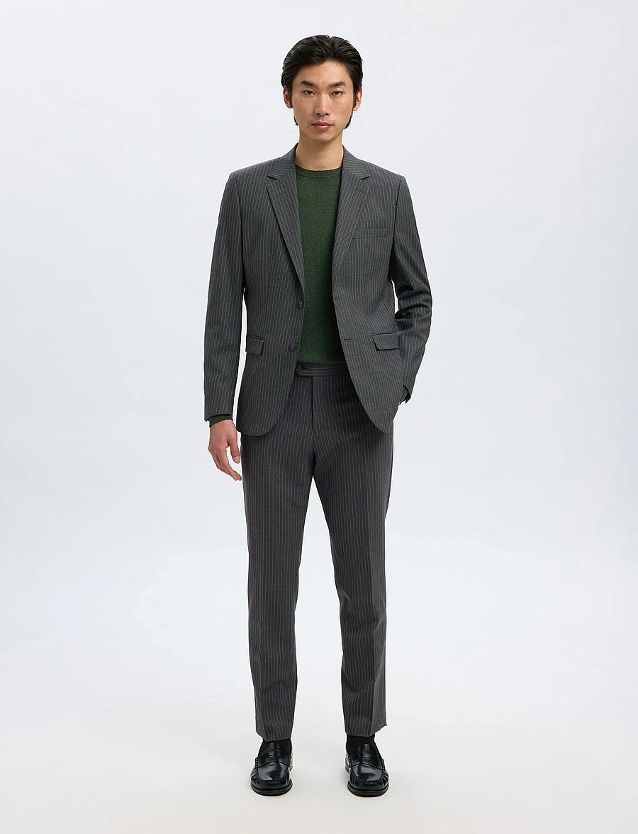 Selected - SLHSLIM-THEO LANO PINSTRIPED TRS - uzvalka bikses - grey - 3