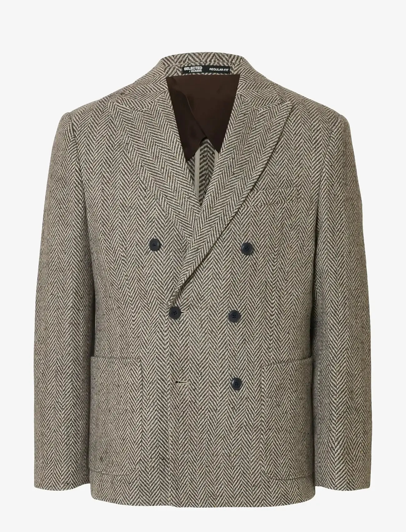 Selected - SLHREG-MORRIS HBONE WOOL BLEND DB BLZ - zweireiher - brown rice - 0