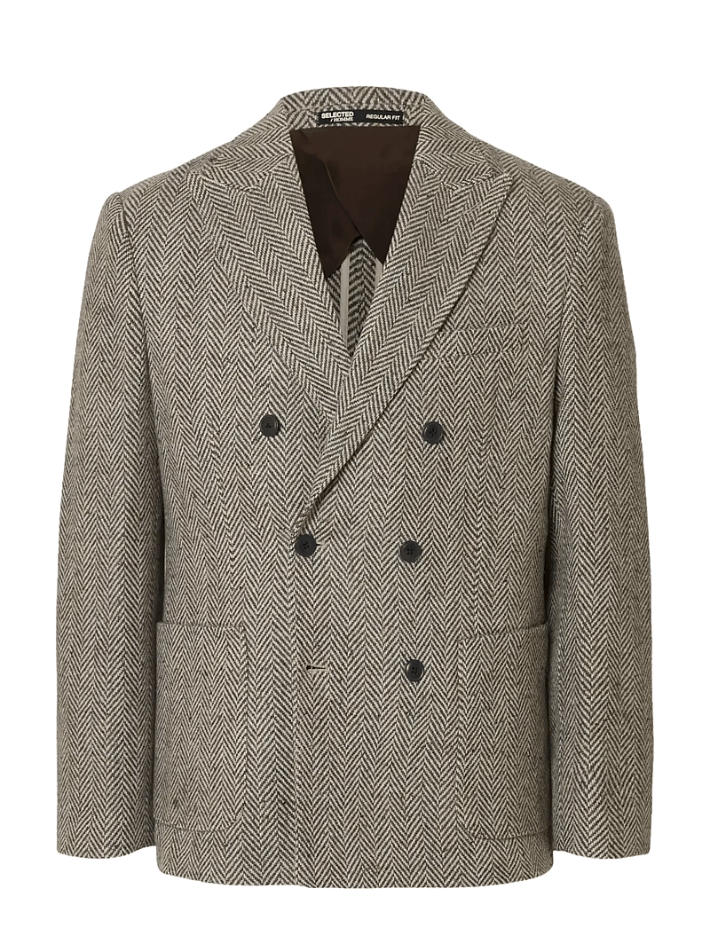 Selected - SLHREG-MORRIS HBONE WOOL BLEND DB BLZ - brown rice - 1