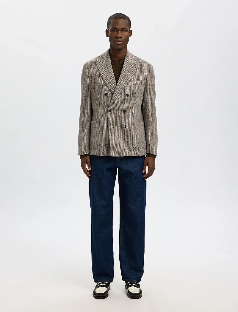 Selected - SLHREG-MORRIS HBONE WOOL BLEND DB BLZ - brown rice - 0