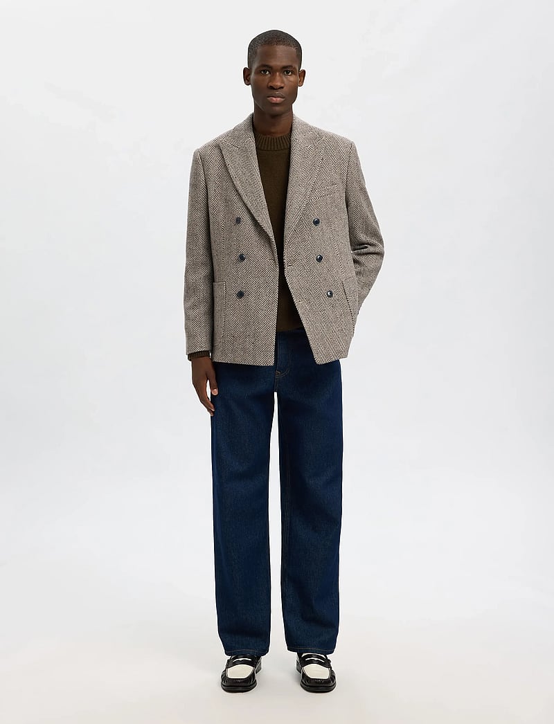 Selected - SLHREG-MORRIS HBONE WOOL BLEND DB BLZ - brown rice - 5