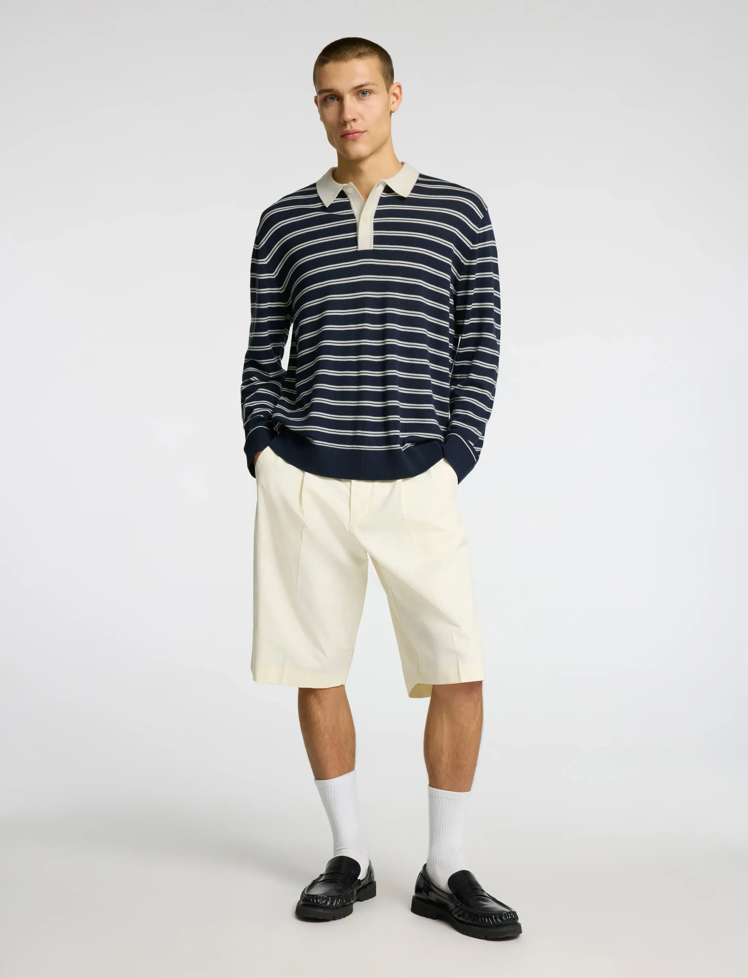 Selected - SLHTRAY LS KNIT MERINO RELAXED POLO - outer space - 5