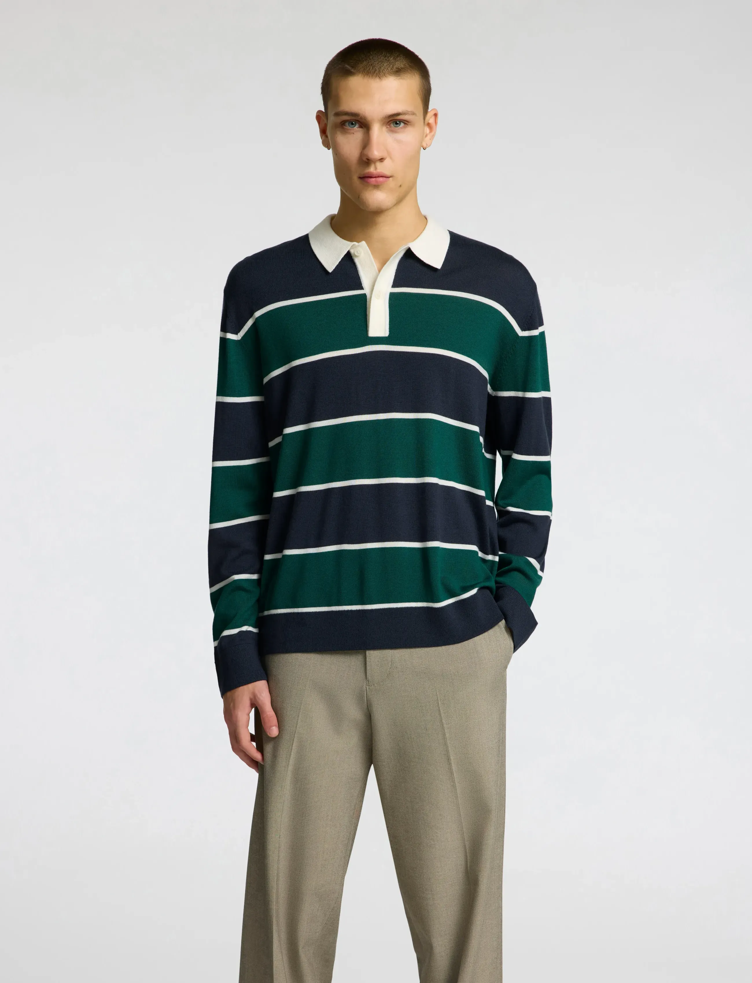 Selected - SLHTRAY LS KNIT MERINO RELAXED POLO - verdant green - 0