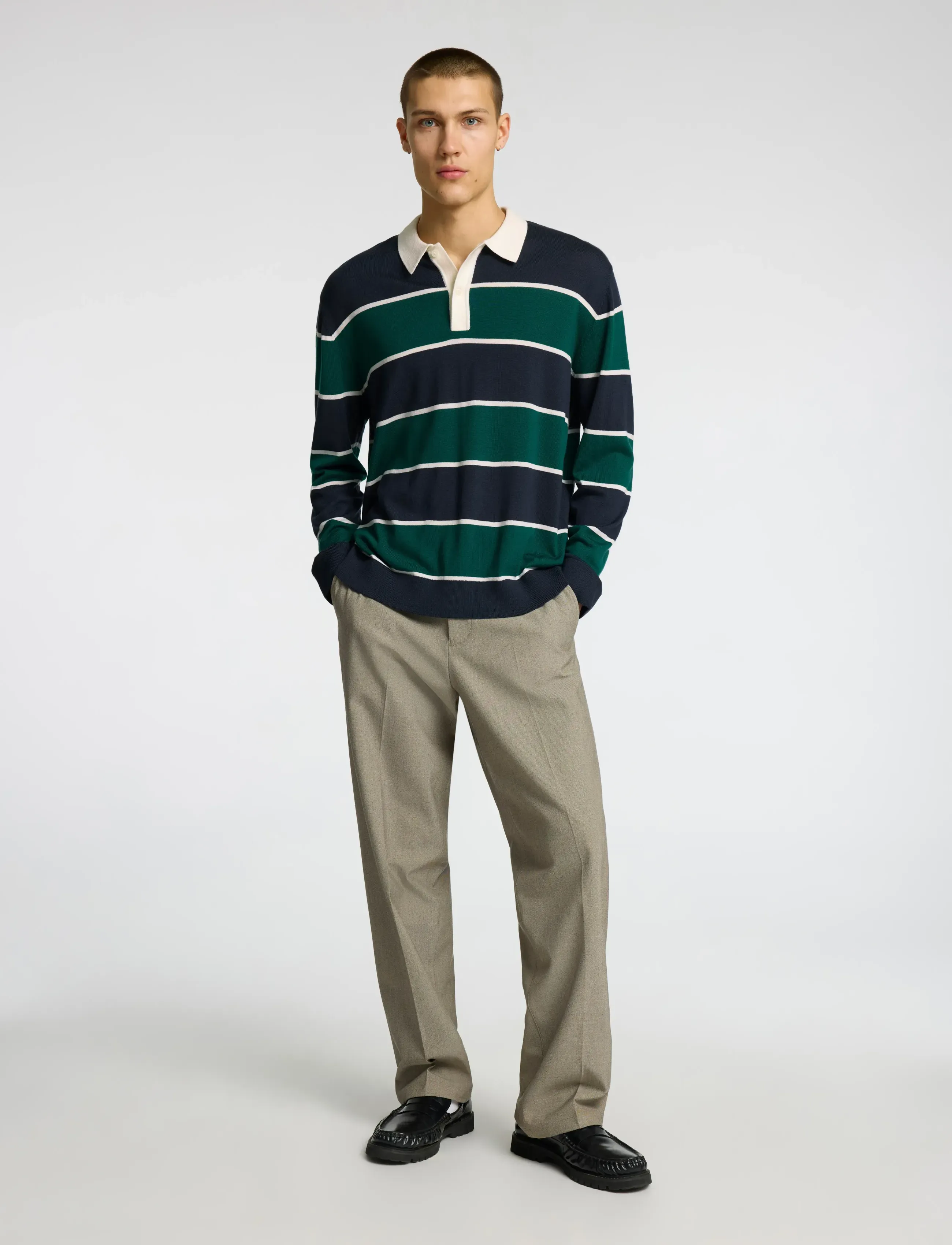 Selected - SLHTRAY LS KNIT MERINO RELAXED POLO - verdant green - 4
