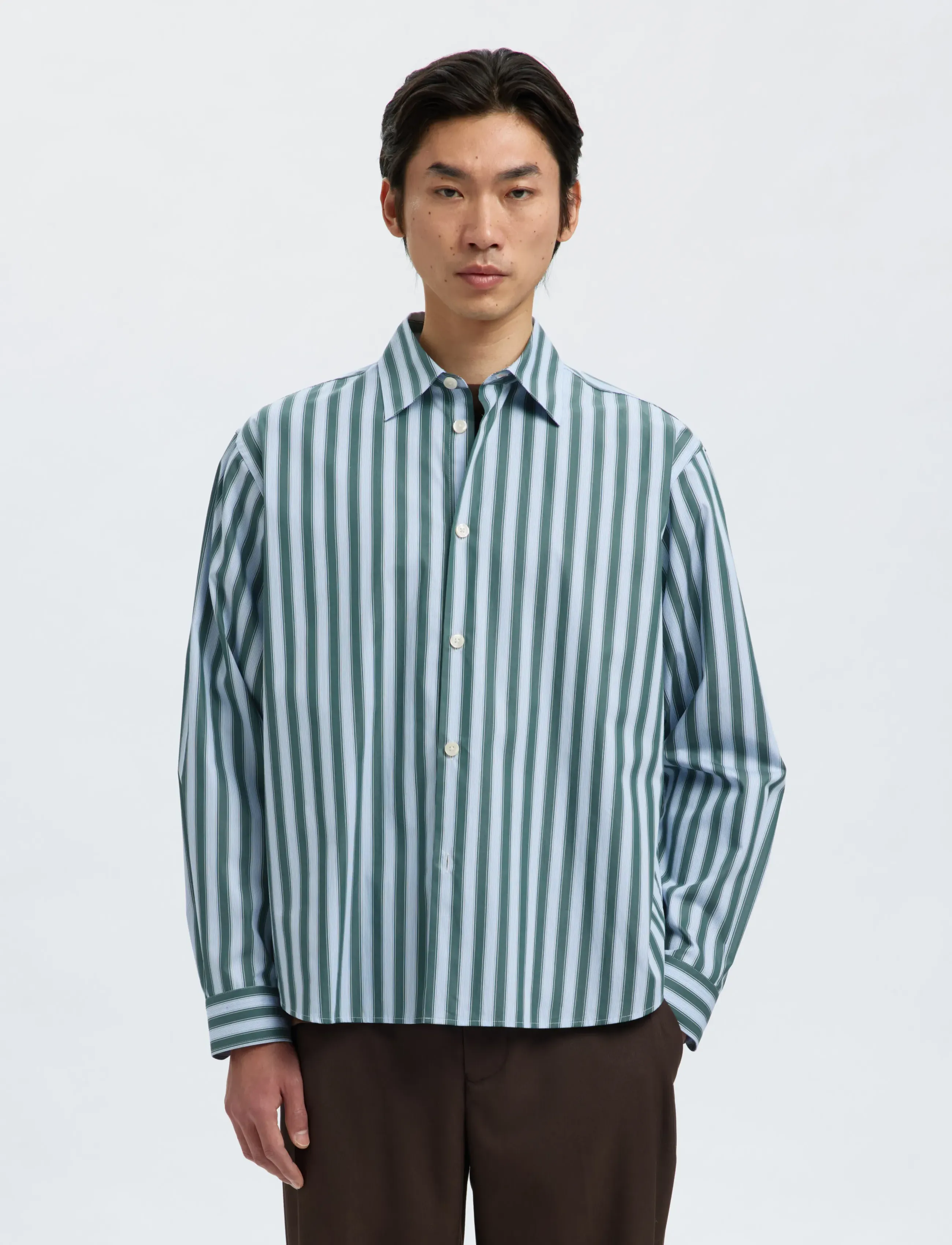 Selected Slhrlxhenric Stripe Ls Shirt, S, Shirts, Grün - Casual Männerswear