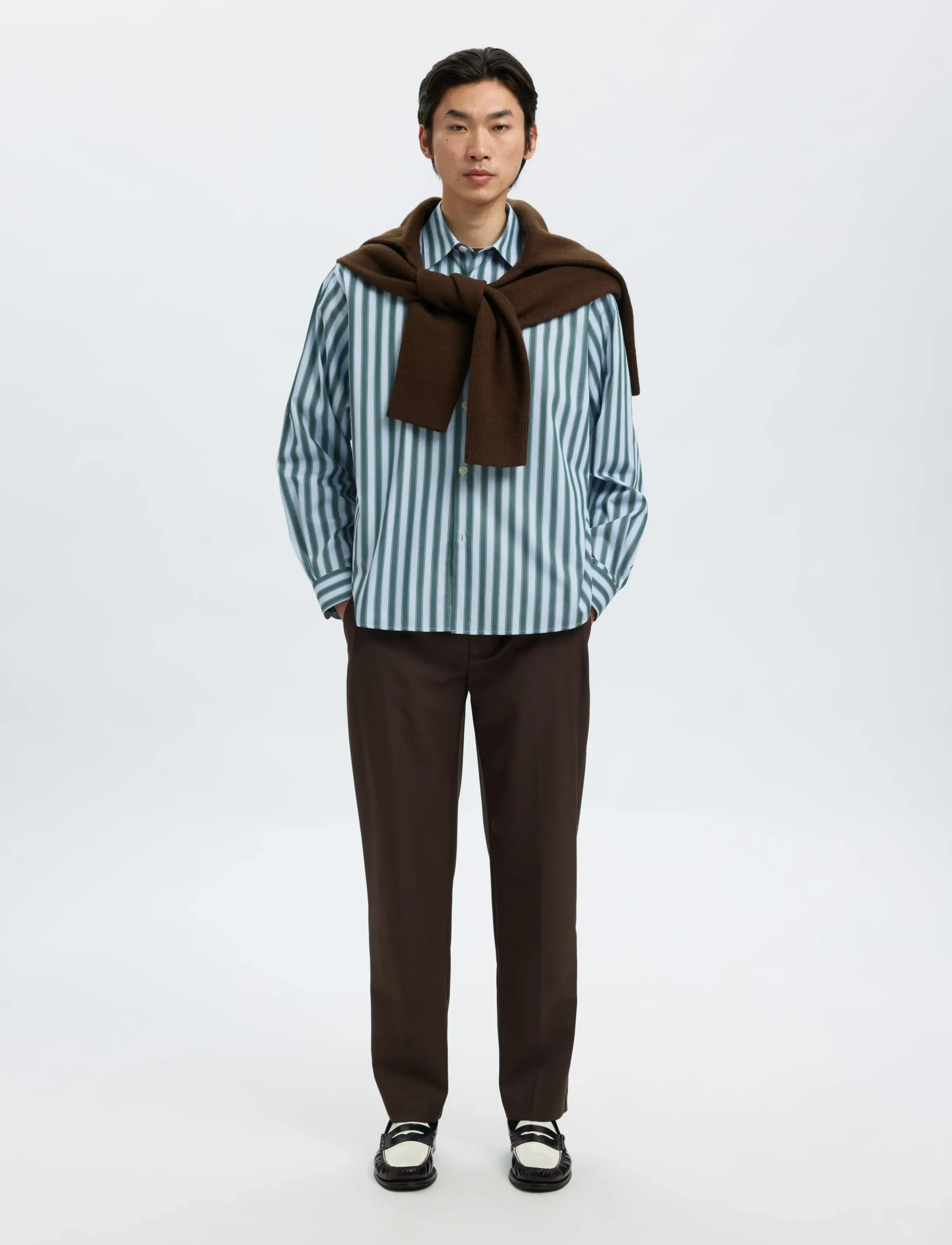 Selected - SLHRLXHENRIC STRIPE LS SHIRT - koszule w paski i prążki - dark green - 4