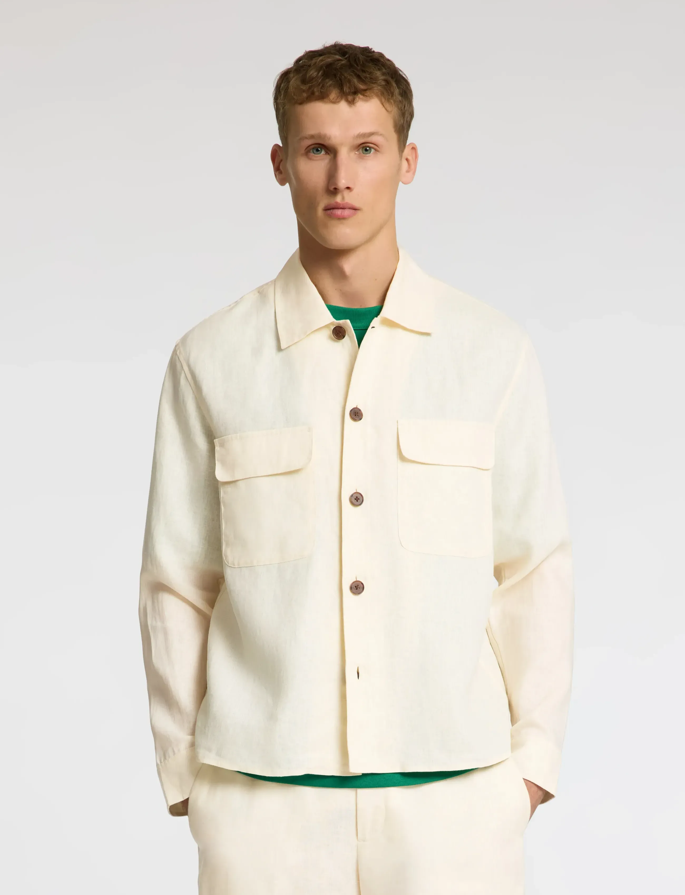 Selected Slhrelaxed-Wyatt Linen Overshirt, 52, Cream, Overdele > Overtrøjer, Herre