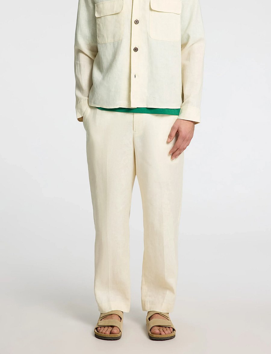 Selected - SLHLOOSE-WYATT LINEN TRS - leinenhosen - egret - 0