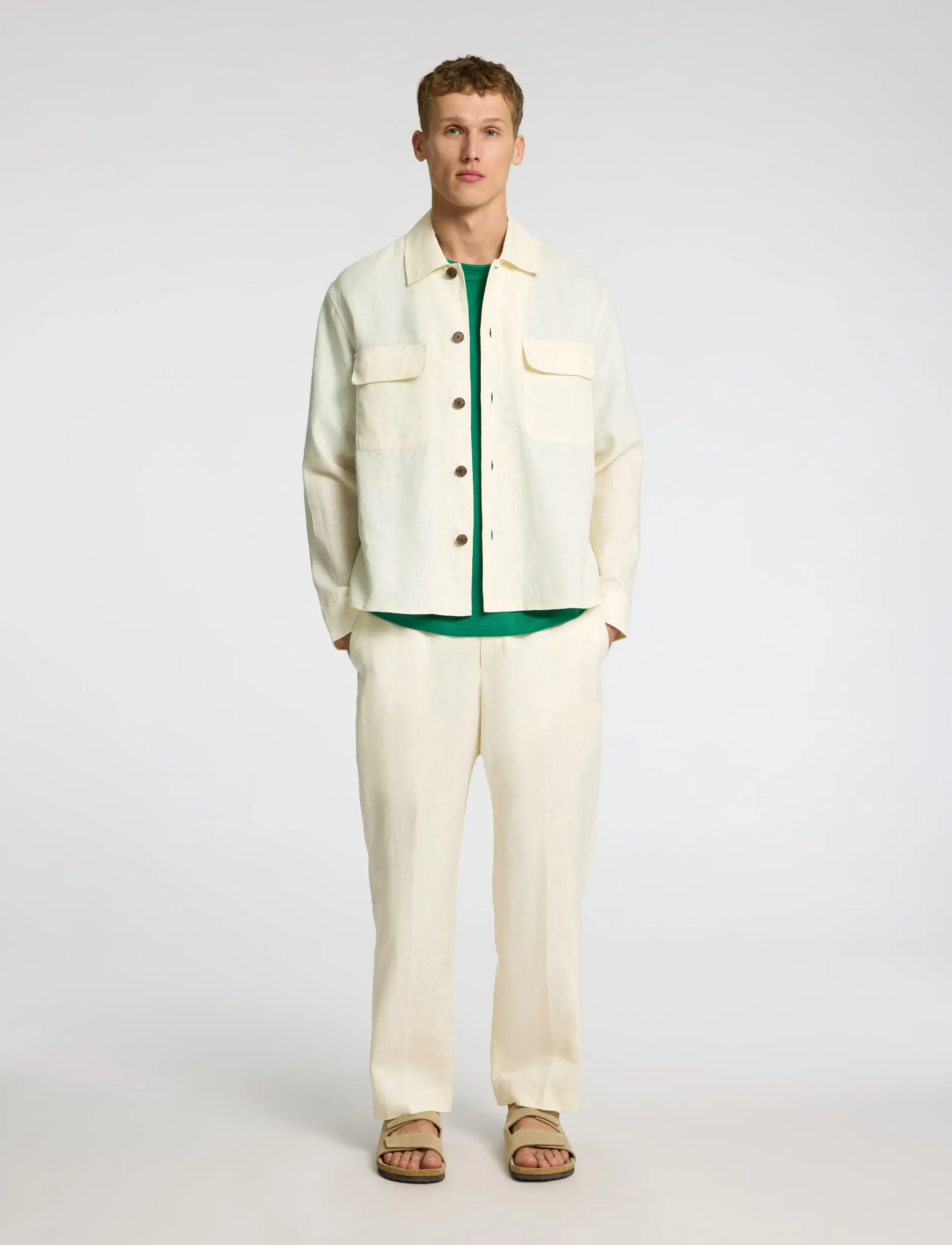Selected - SLHLOOSE-WYATT LINEN TRS - leinenhosen - egret - 3
