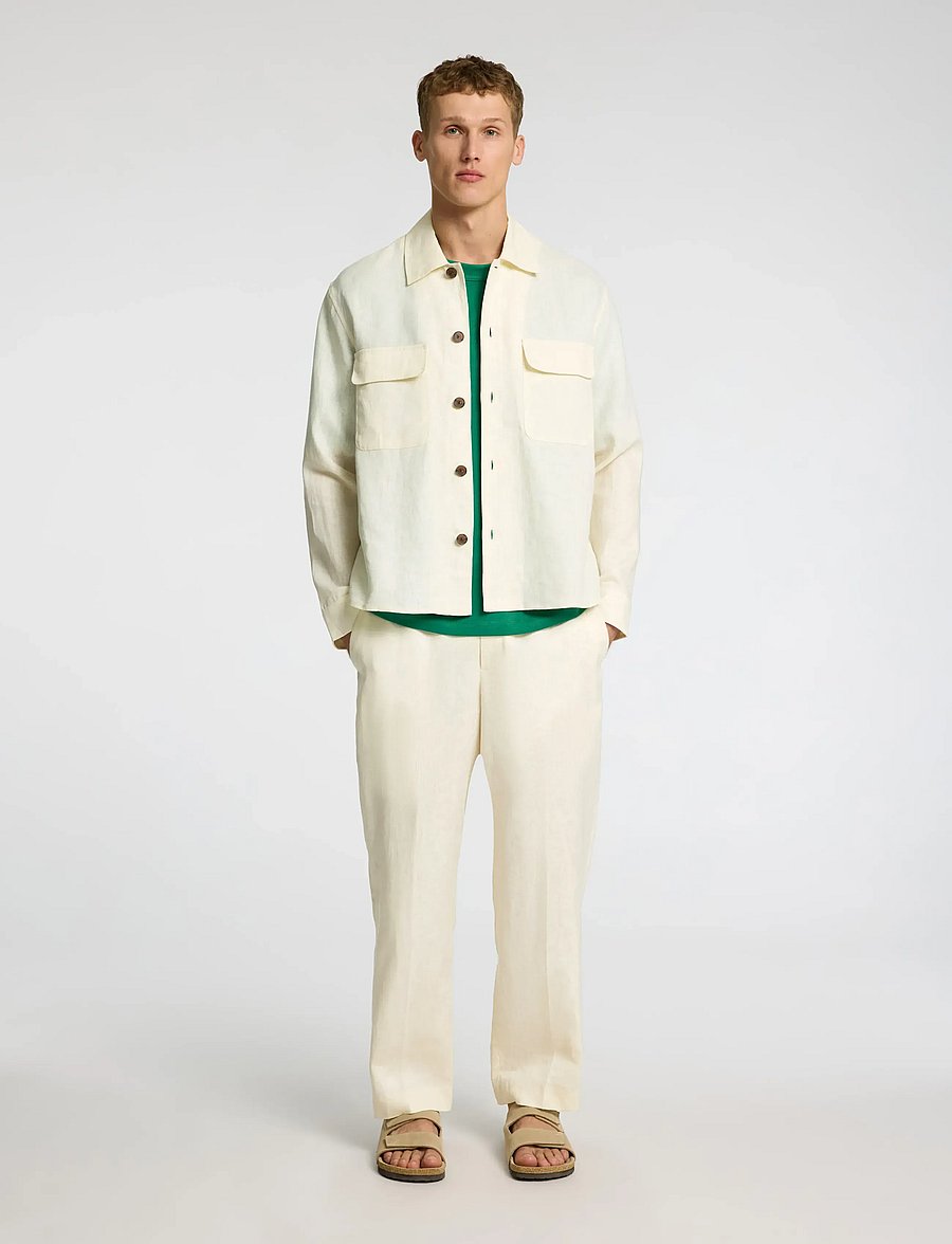 Selected - SLHLOOSE-WYATT LINEN TRS - leinenhosen - egret - 3