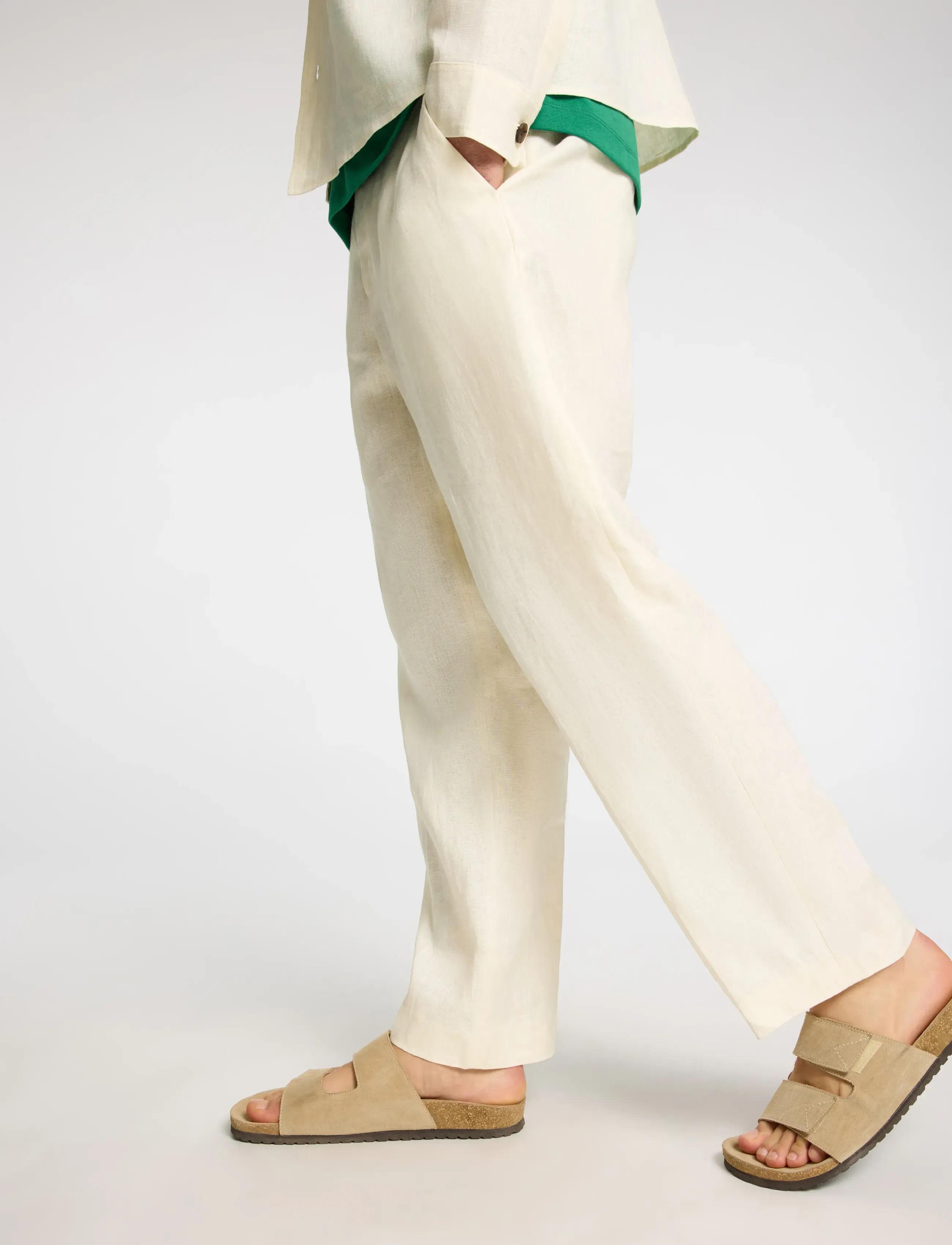 Selected - SLHLOOSE-WYATT LINEN TRS - leinenhosen - egret - 4