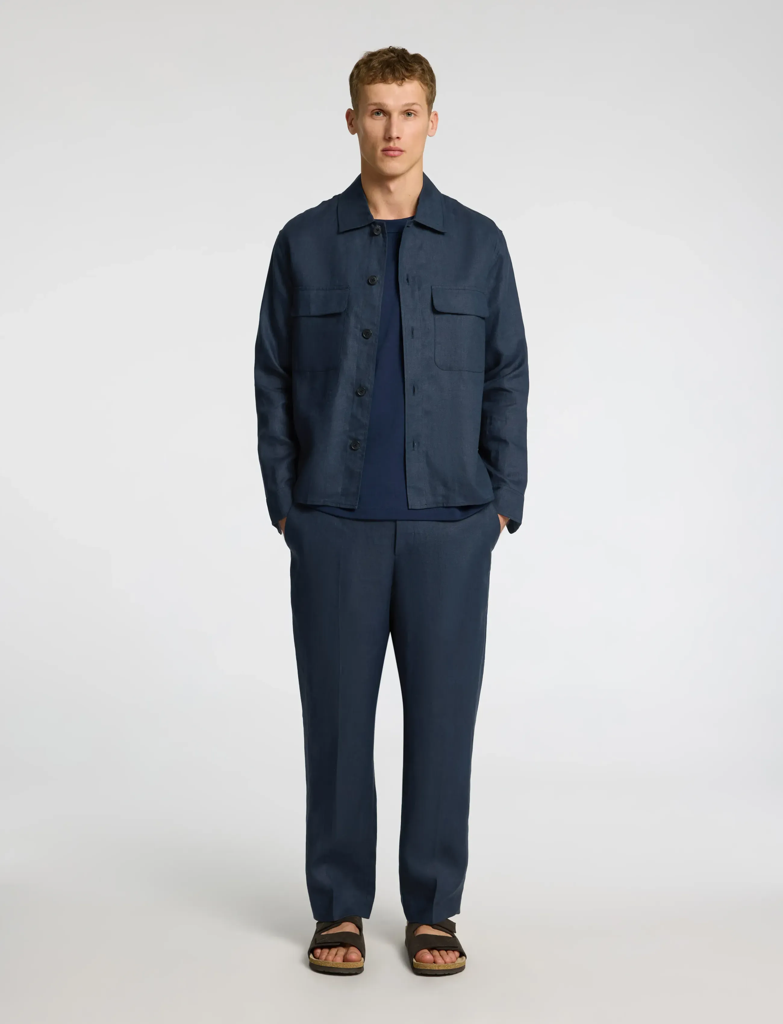 Selected - SLHLOOSE-WYATT LINEN TRS - hørbukser - outer space - 3