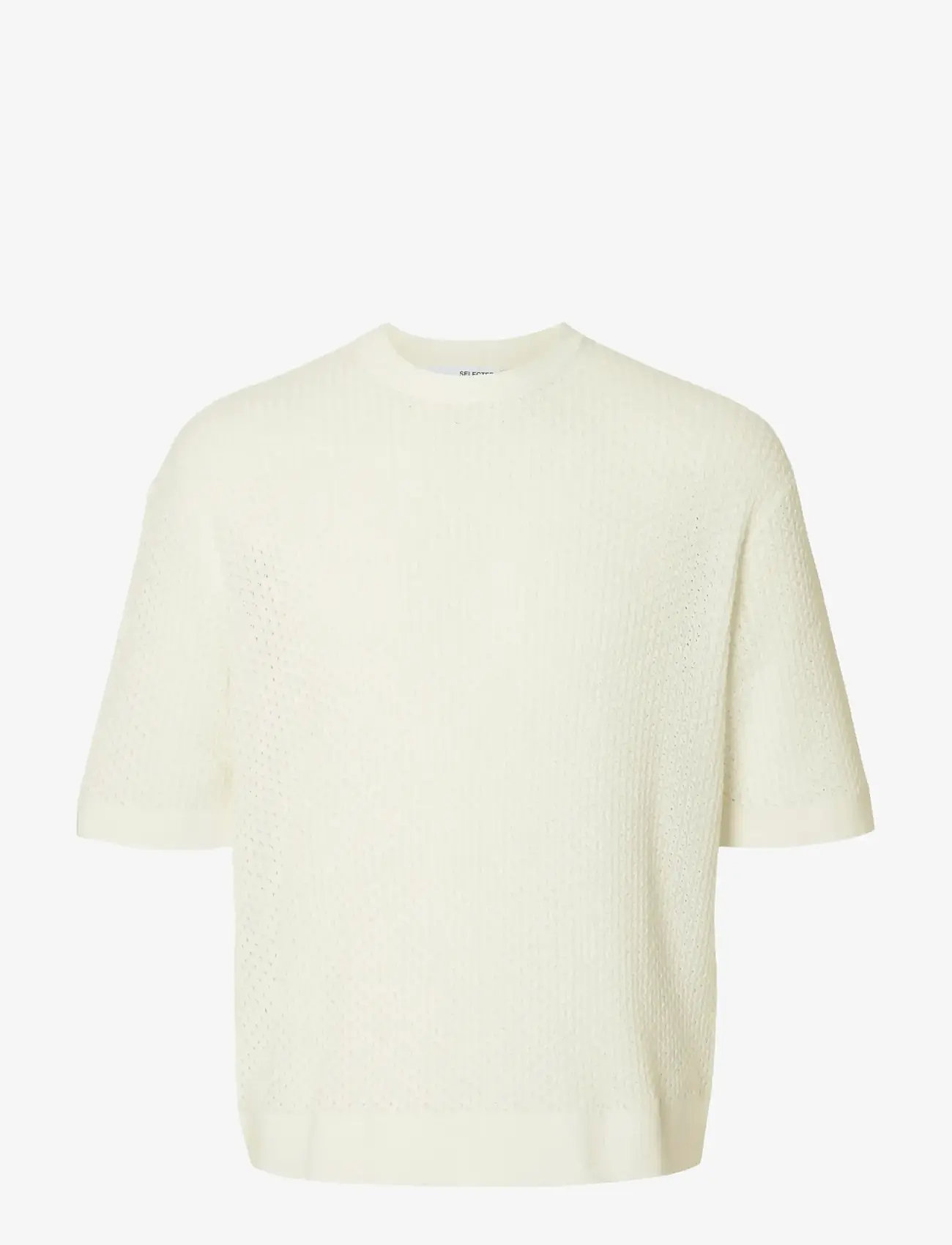 Selected - SLHCOLTON SS KNIT STRUCTURE TEE - round necks - egret - 1