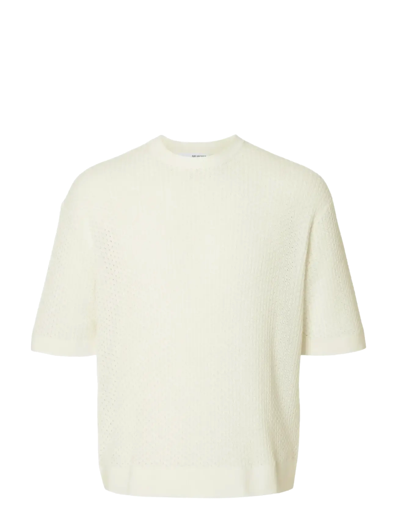 Selected SLHCOLTON SS KNIT STRUCTURE TEE - Tøj - EGRET / cream