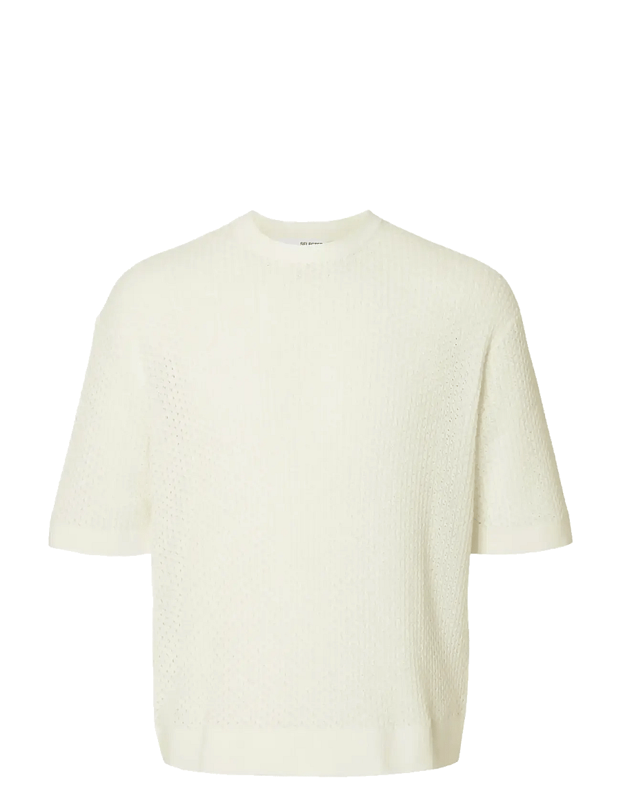 Selected - SLHCOLTON SS KNIT STRUCTURE TEE - rundhalsad - egret - 1