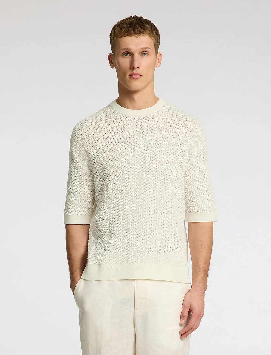 Selected - SLHCOLTON SS KNIT STRUCTURE TEE - rundhalsad - egret - 0