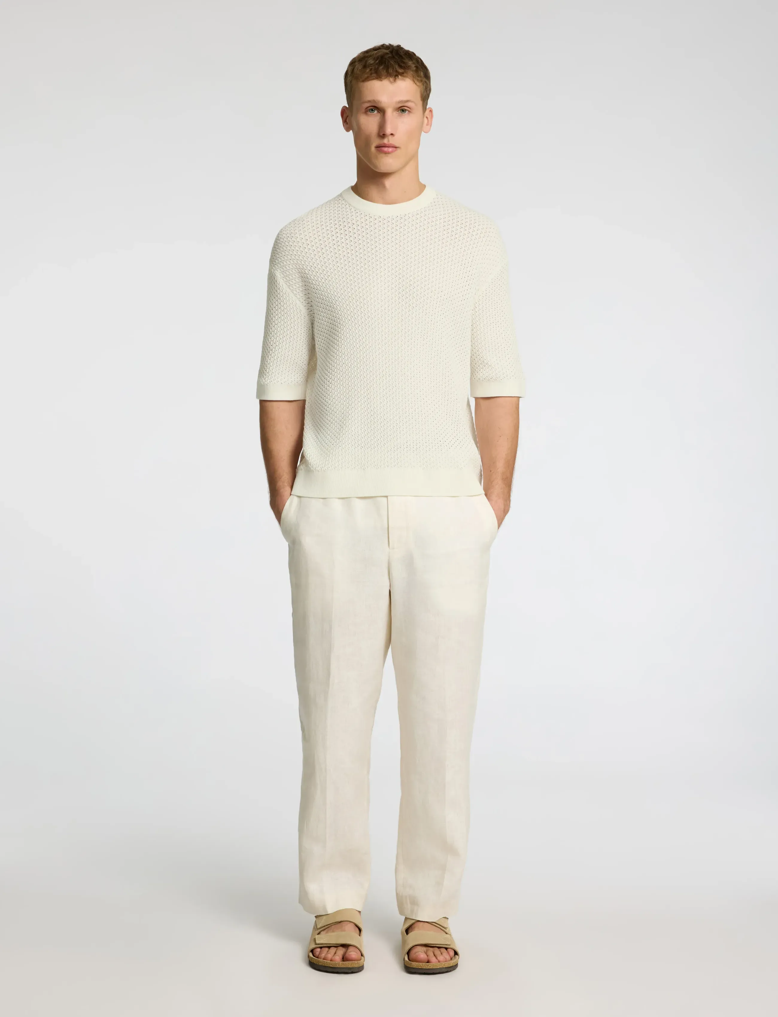 Selected - SLHCOLTON SS KNIT STRUCTURE TEE - rundhals - egret - 3