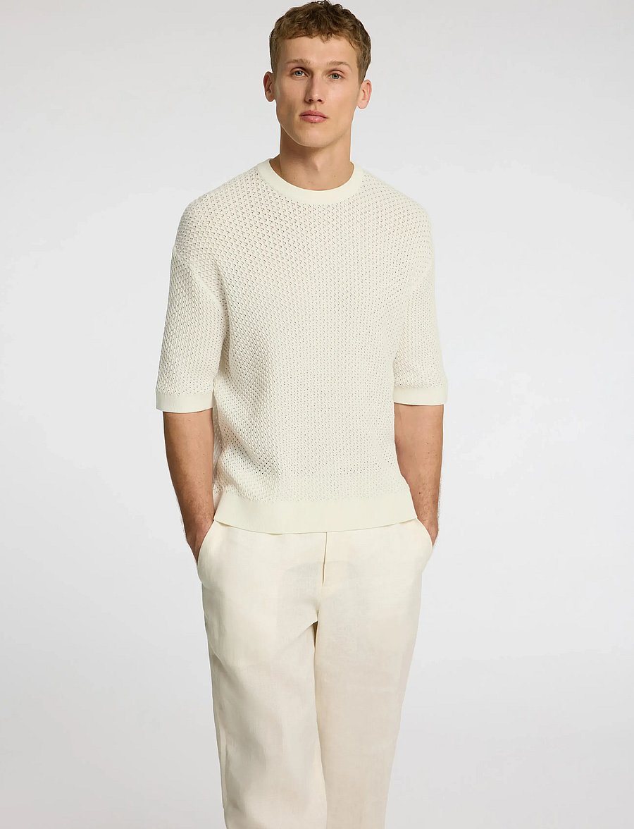 Selected - SLHCOLTON SS KNIT STRUCTURE TEE - rundhalsad - egret - 4