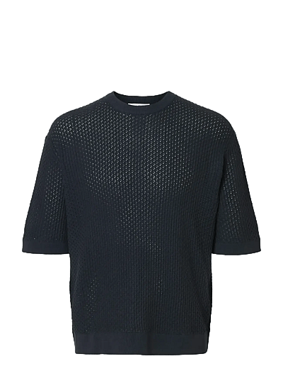 Selected SLHCOLTON SS KNIT STRUCTURE TEE - Round Necks - OUTER SPACE / navy