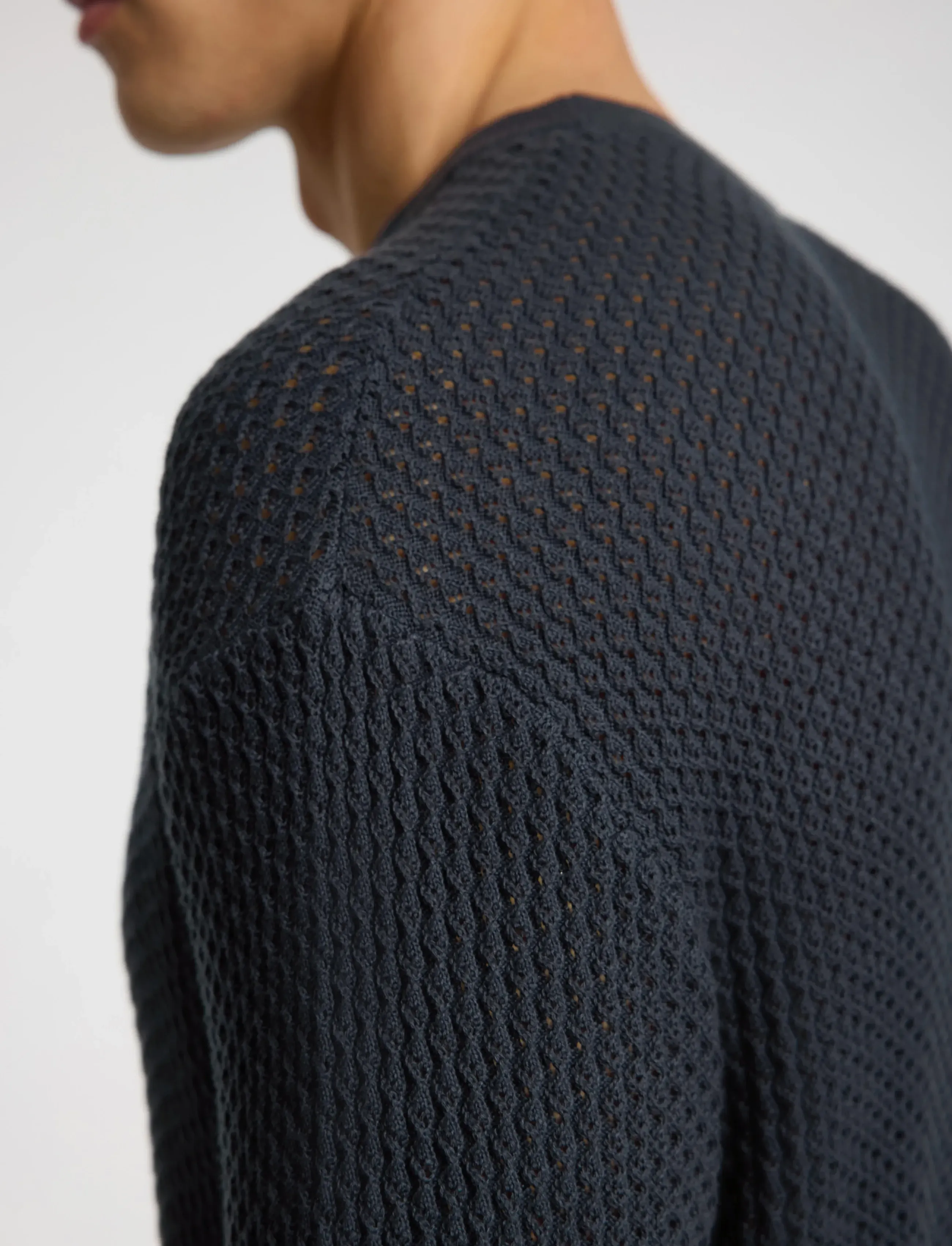 Selected - SLHCOLTON SS KNIT STRUCTURE TEE - strik - outer space - 5