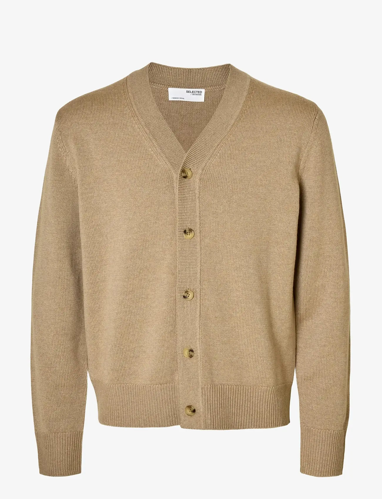 Selected - SLHTRAY LS MERINO CHUNKY V-NECK CARDIGAN - cardigans - beige - 1
