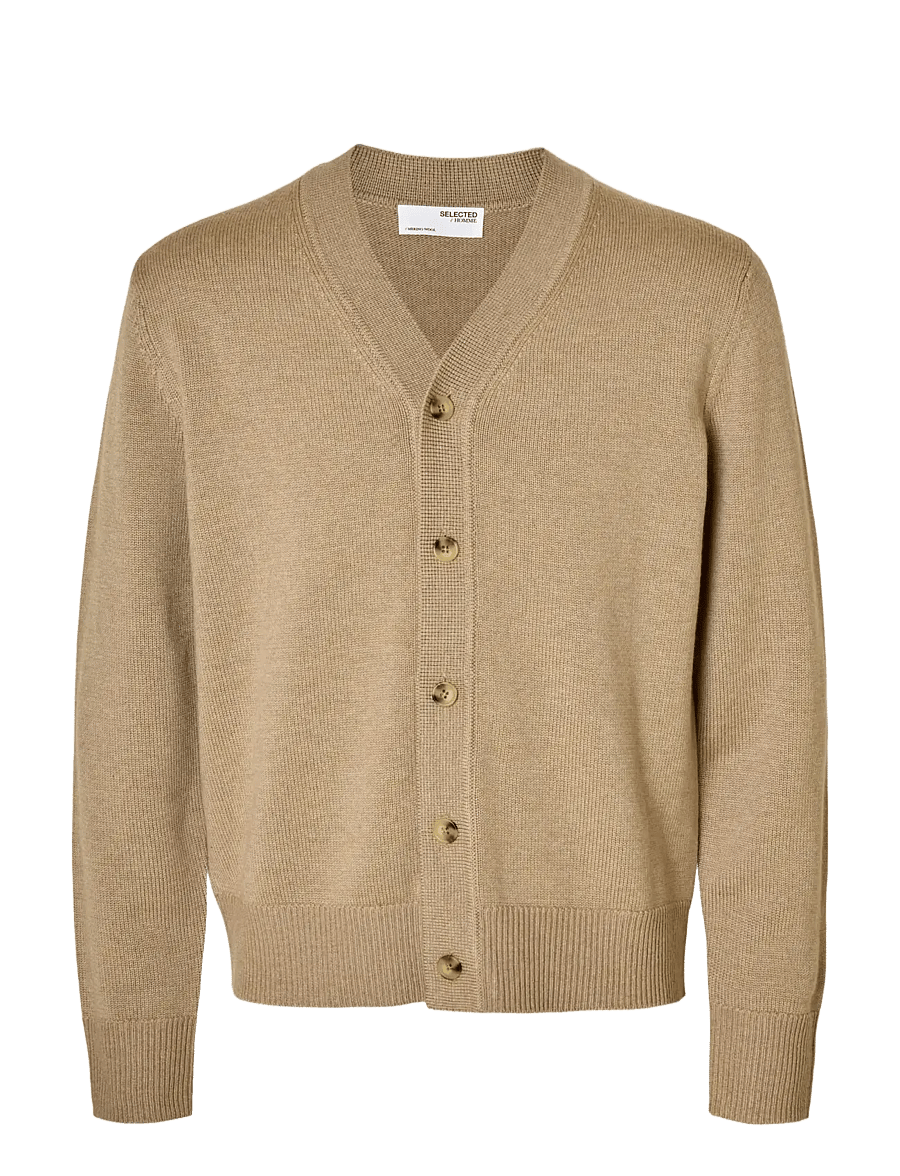 Selected - SLHTRAY LS MERINO CHUNKY V-NECK CARDIGAN - strickjacken - beige - 1