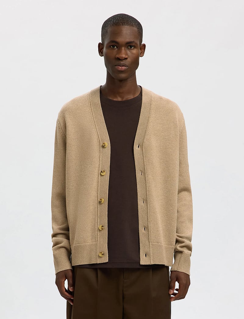 Selected - SLHTRAY LS MERINO CHUNKY V-NECK CARDIGAN - cardigans - beige - 0